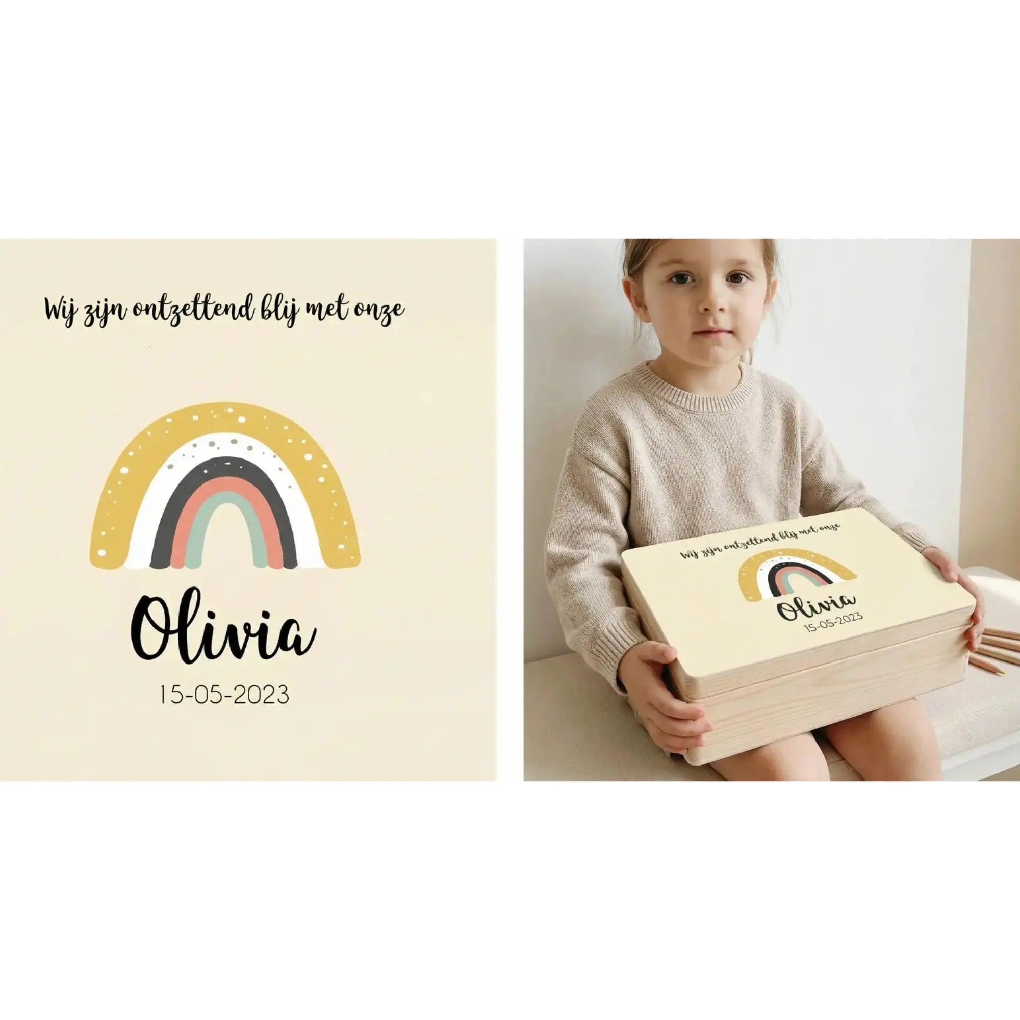 Bewaarbox middel met naam – gratis gepersonaliseerd met geboortekaartje