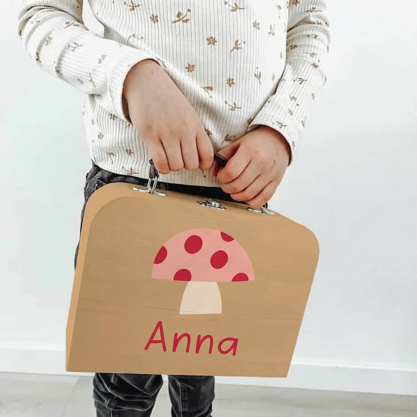 Koffertje Paddenstoel met eigen naam (Anna)