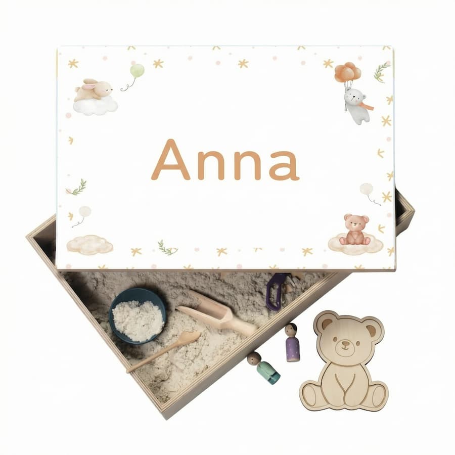 Houten speelbak met deksel beertjes (Anna)