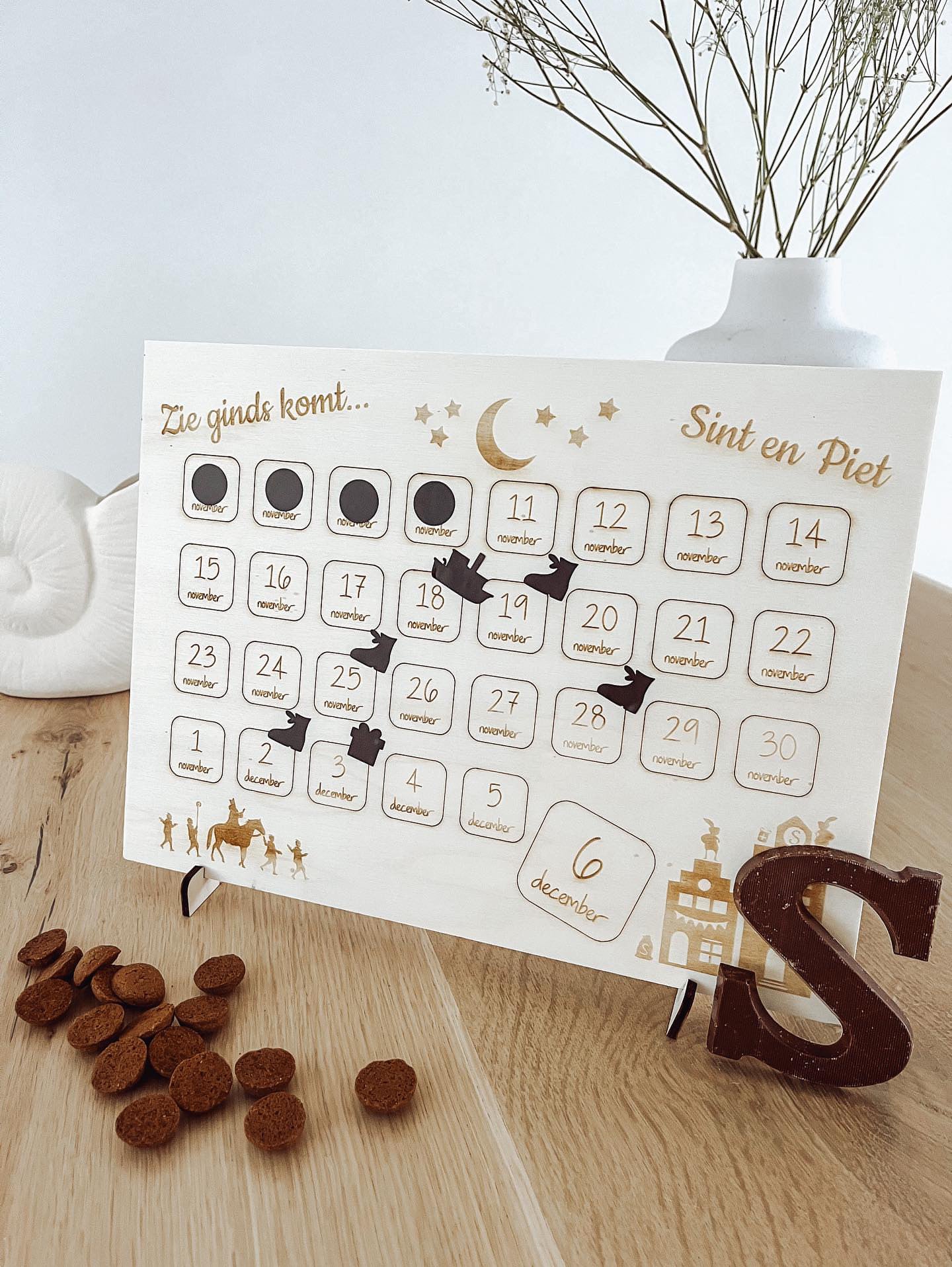 België ~ Sinterklaas houten aftelkalender + stickervel - yourlittlefamily-nl -