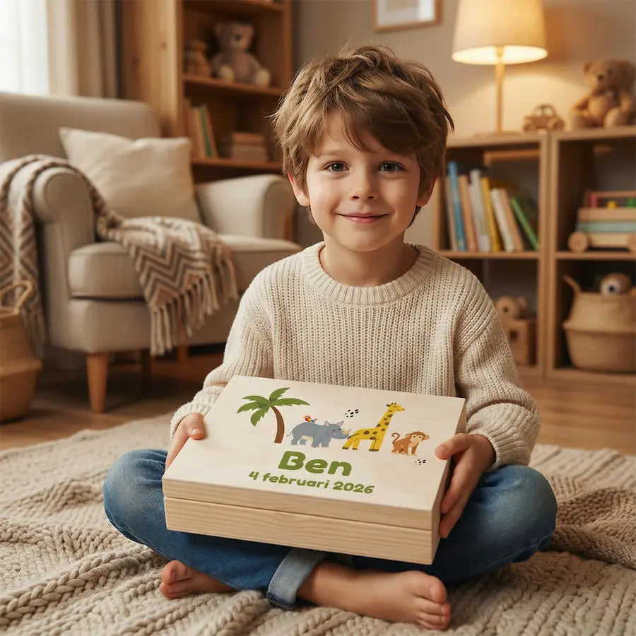 Bewaarbox groot met naam – Jungle design (Ben)