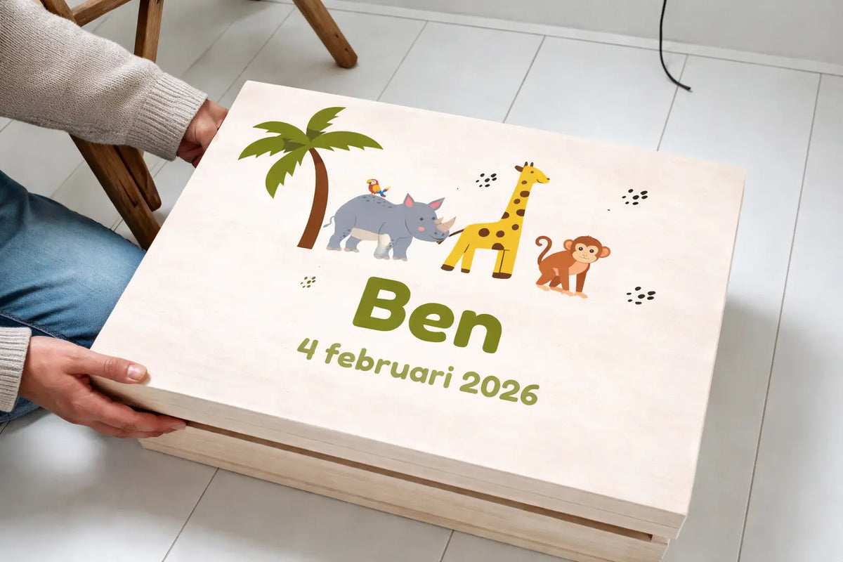 Geboortedatum Bewaarbox Middel met naam en geboortedatum – Ben (personaliseerbaar)
