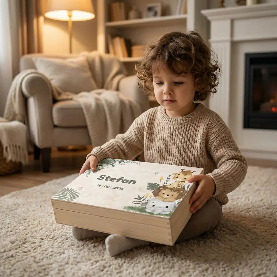 Bewaarbox groot met naam – Zacht dierenontwerp (Stefan)