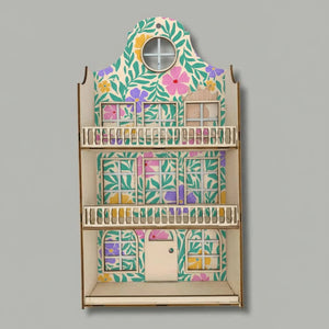 Wand poppenhuis met bloemen en balkon