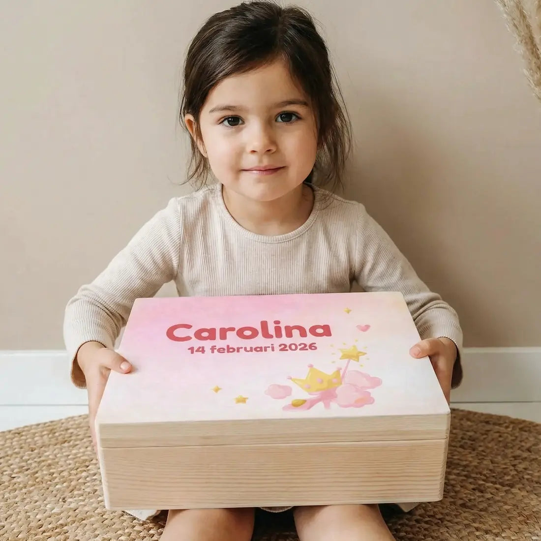 Bewaarbox groot met naam – prinses design (Carolina)