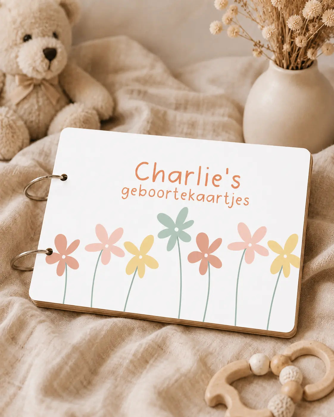 Bewaarbundel geboortekaartjes met naam A5 – bloemen ontwerp