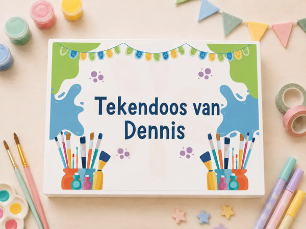 Houten tekendoos XL met naam – Dennis ontwerp