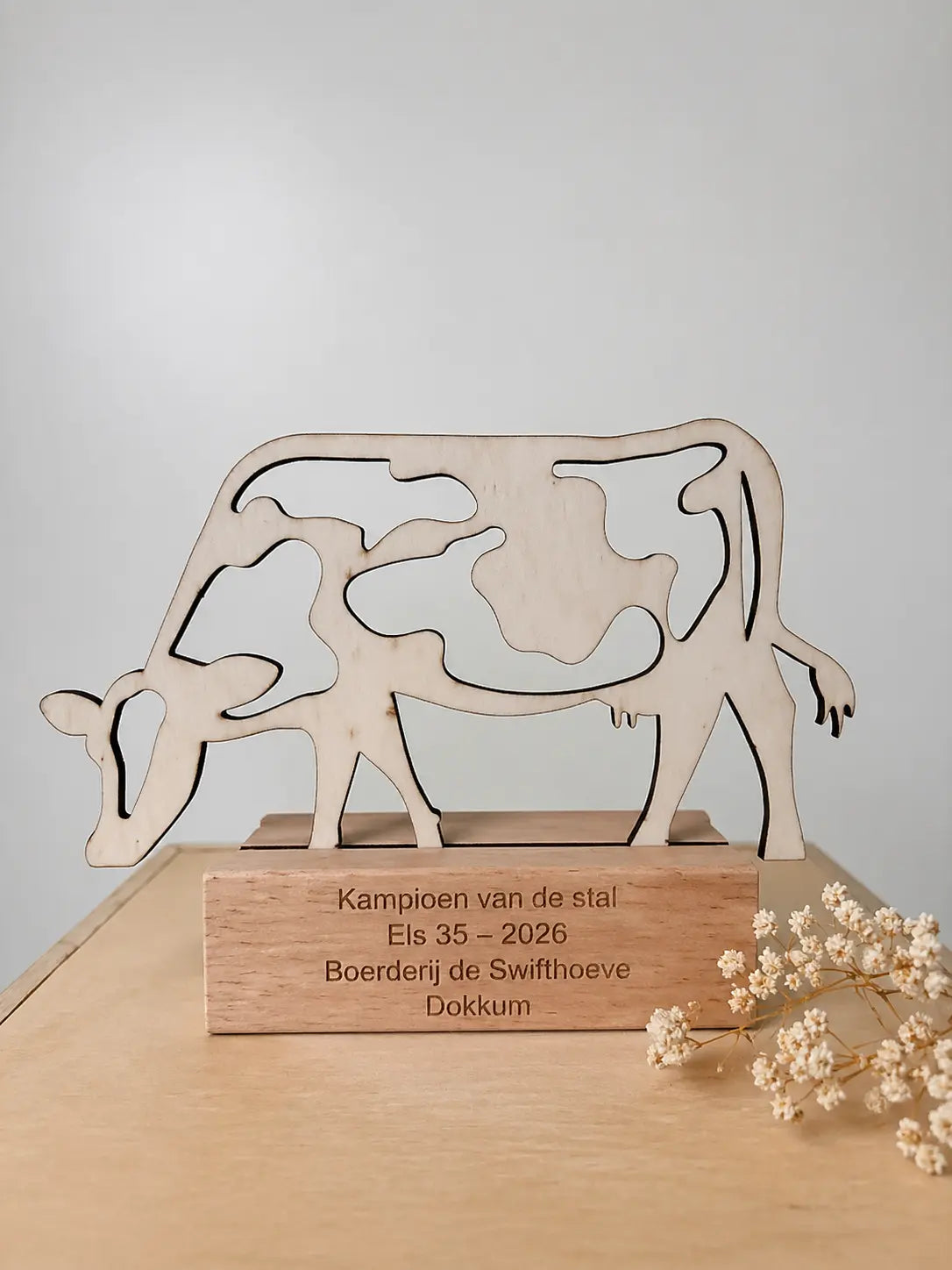 Gepersonaliseerde houten kinder trofee koe – boerderij cadeau met naam
