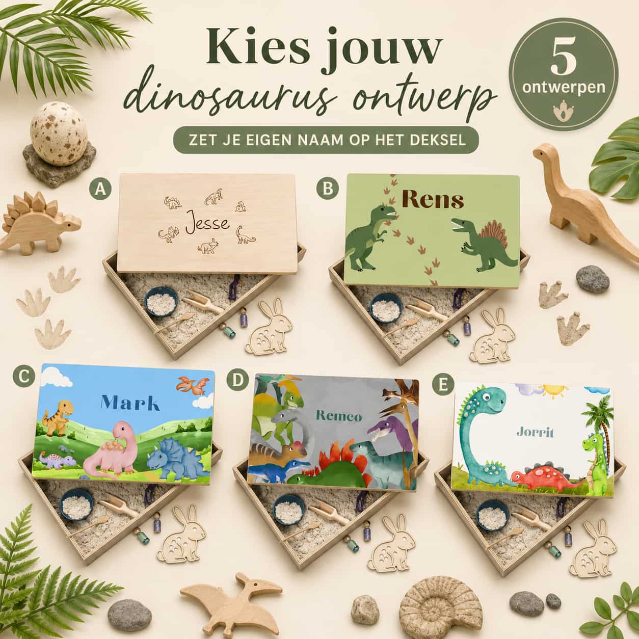 Houten speelbak met deksel  Dinosaurus (verschillende speelbak ontwerpen)