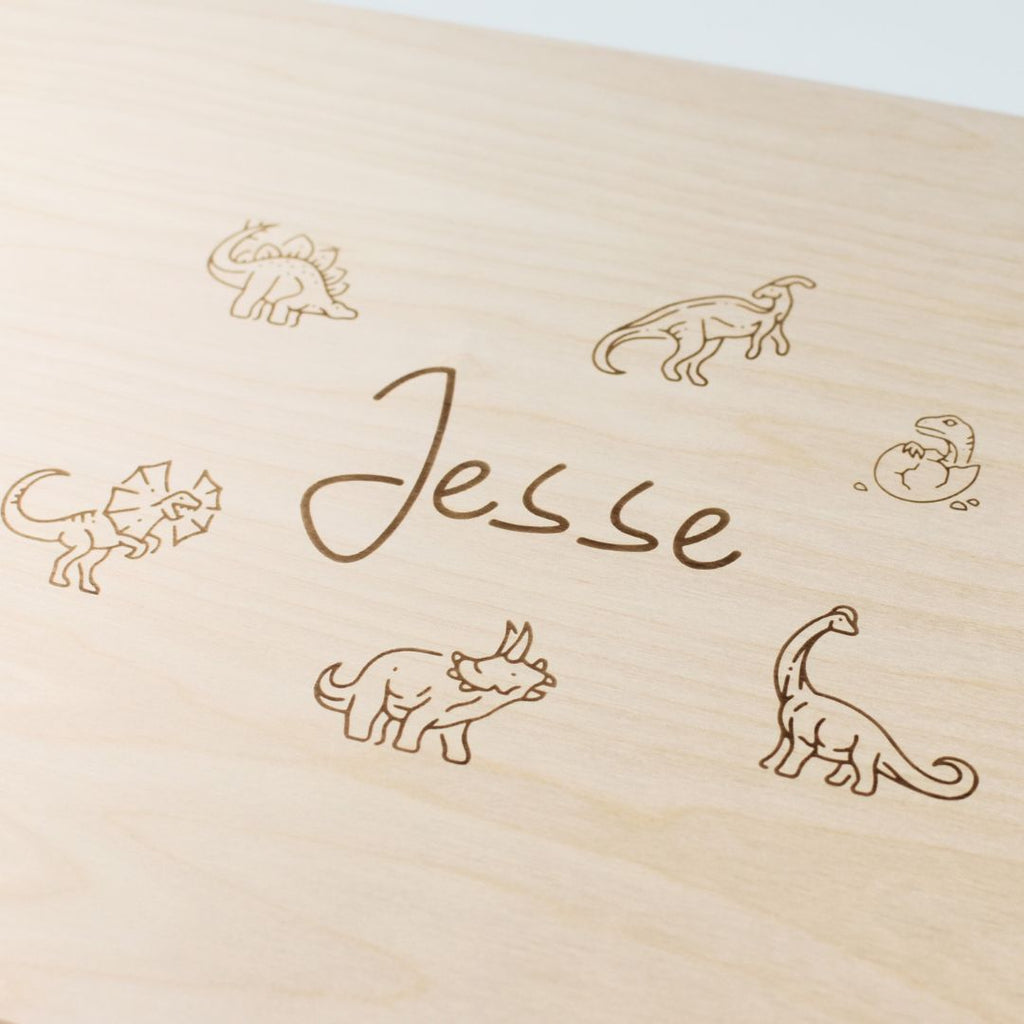 Houten speelbak met deksel (Froukje) Dinosaurus