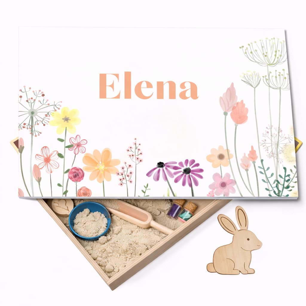 Houten speelbak met deksel Bloemen (Elena)