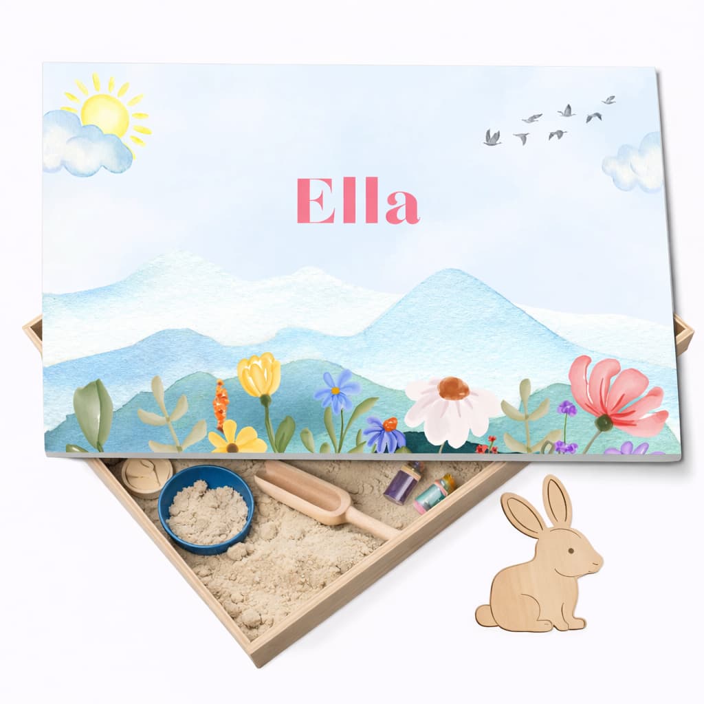 Houten speelbak met deksel Bloemen (Ella)
