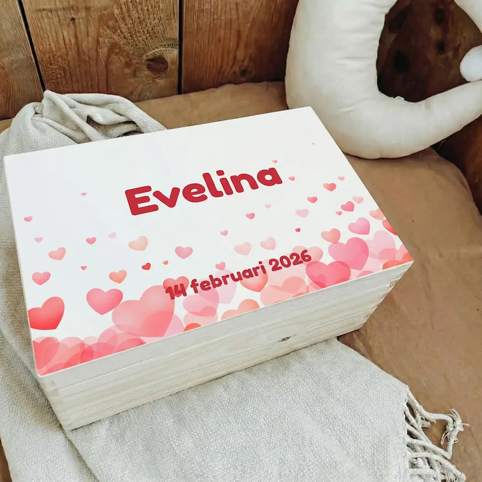 Geboortedatum Bewaarbox klein met naam en geboortedatum – Evelina (personaliseerbaar)