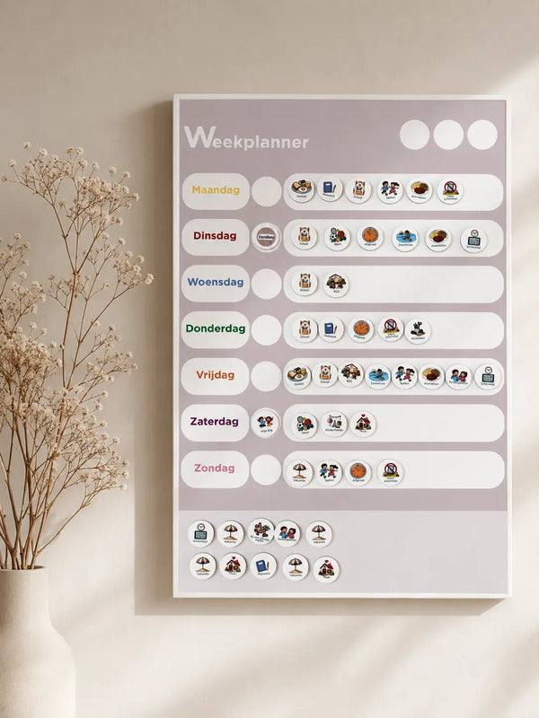 Nieuwe magnetische weekplanner met ronde pictogrammen