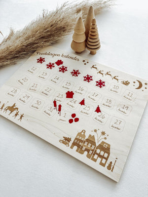 Feestdagen houten aftelkalender - yourlittlefamily-nl - Feestdagen houten aftelkalender met een aantal stickers. 