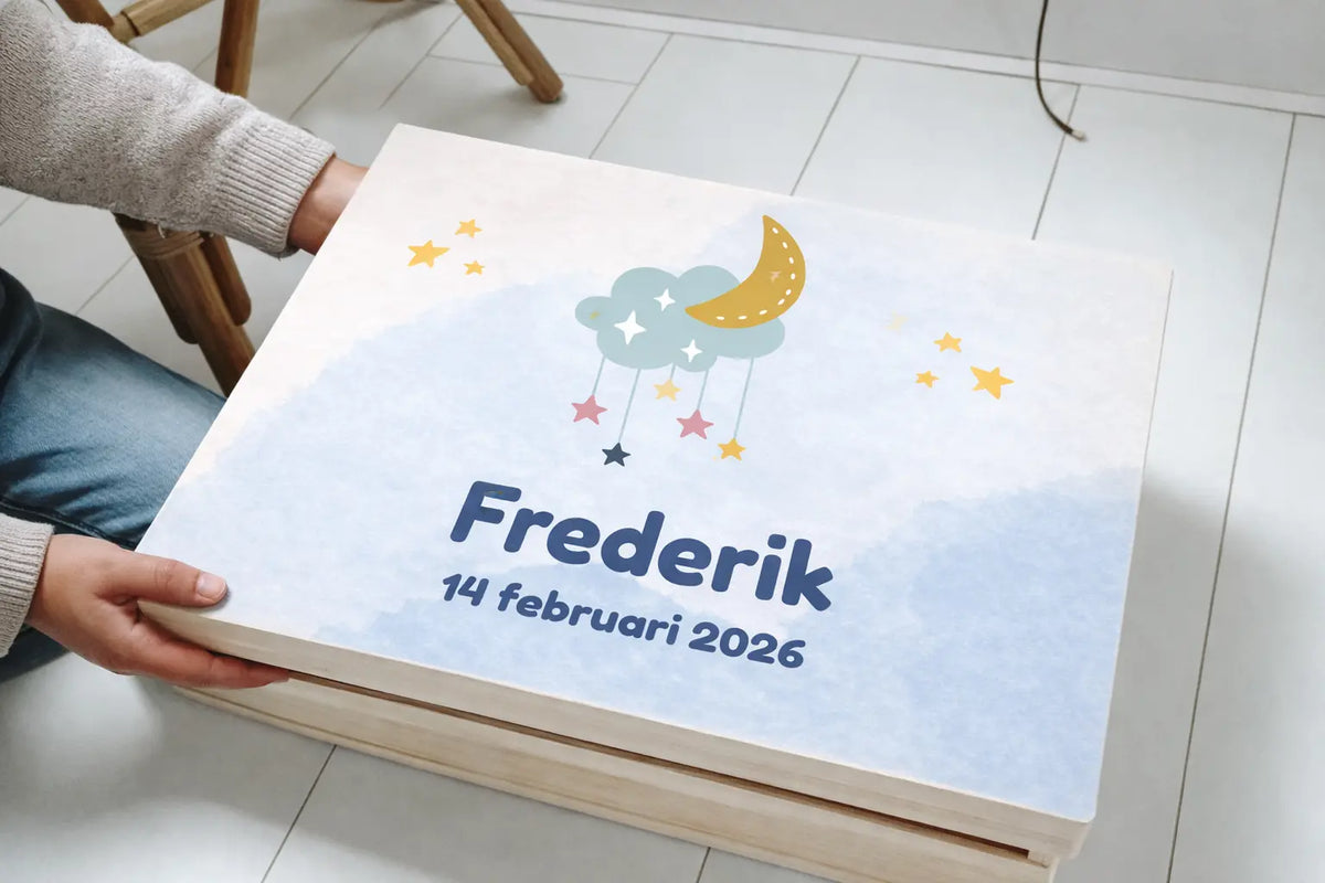 Geboortedatum Bewaarbox Middel met naam en geboortedatum – Frederik (personaliseerbaar)