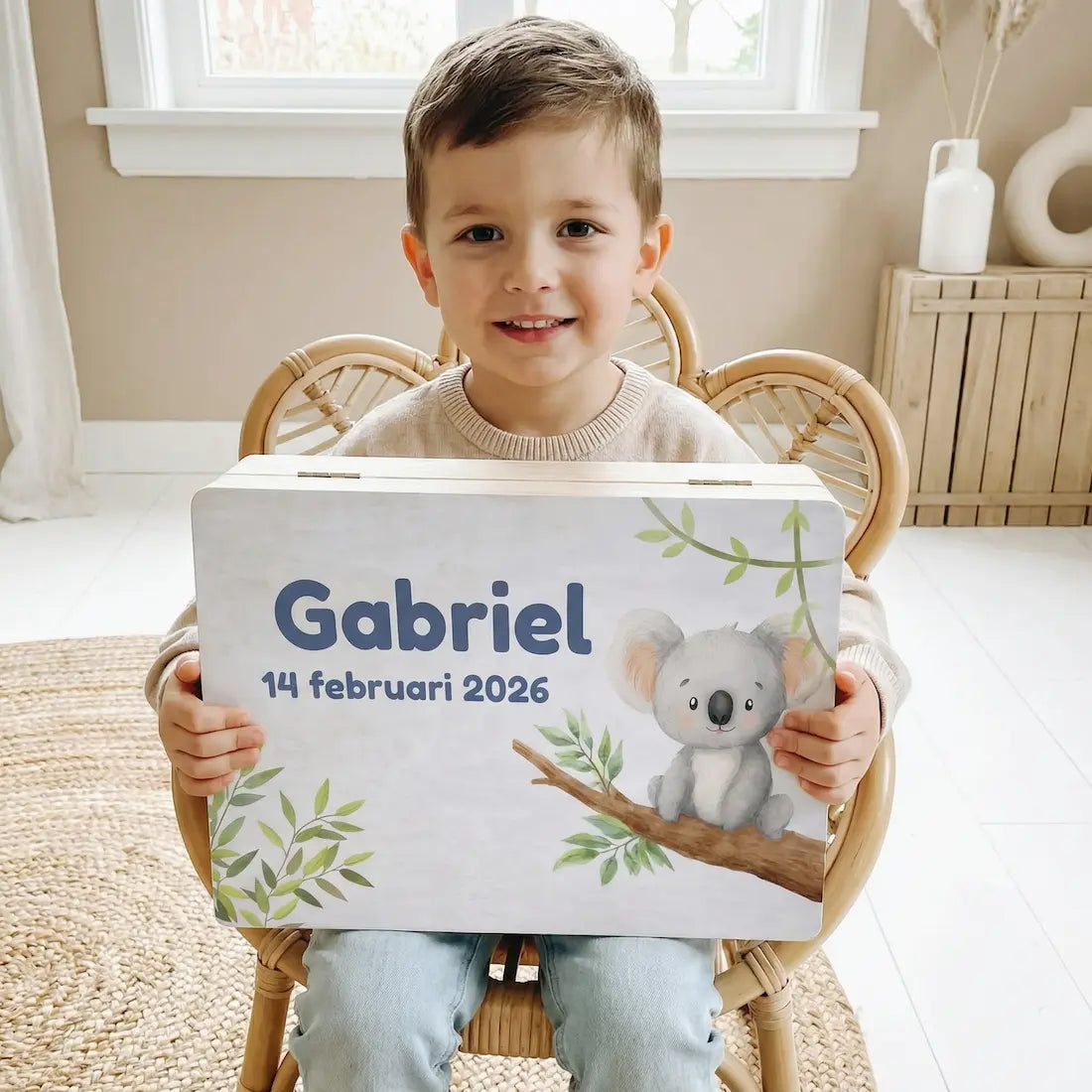 Bewaarbox groot met naam – Koala design (Gabriel)