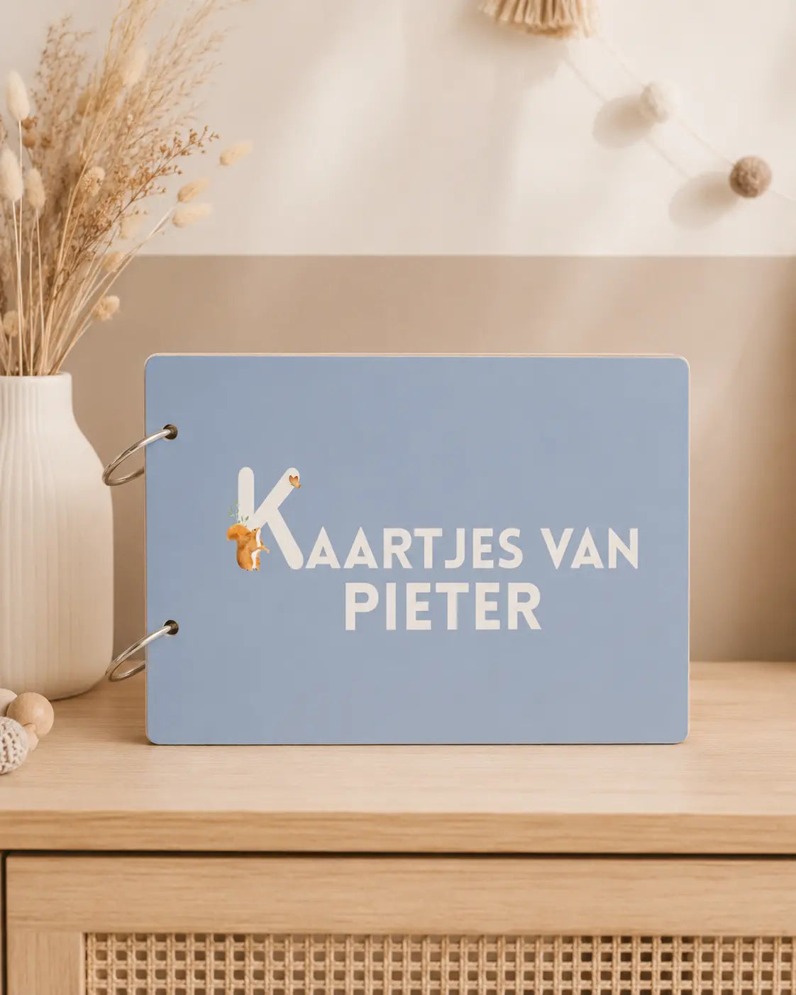 Bewaarbundel geboortekaartjes met naam A5– ooievaar blauw ontwerp