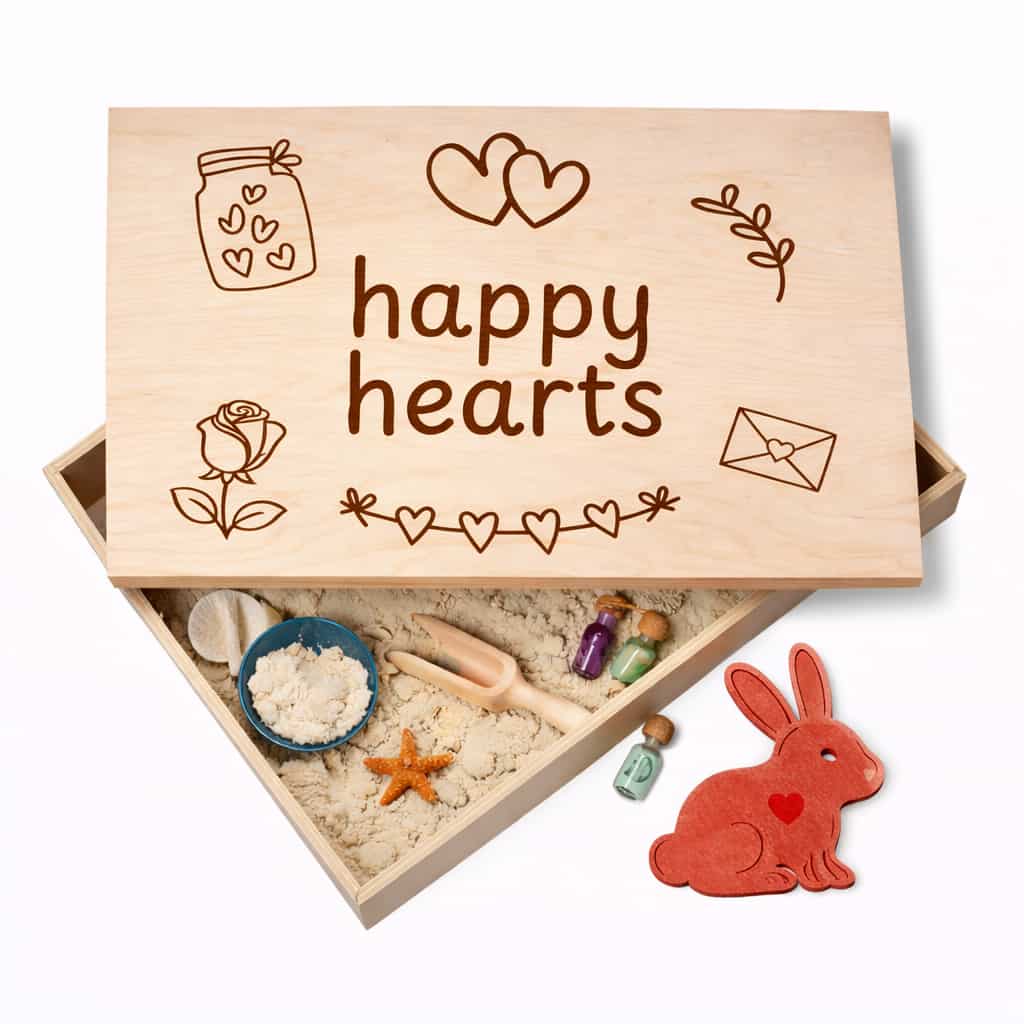 Houten speelbak met deksel Happy Hearts
