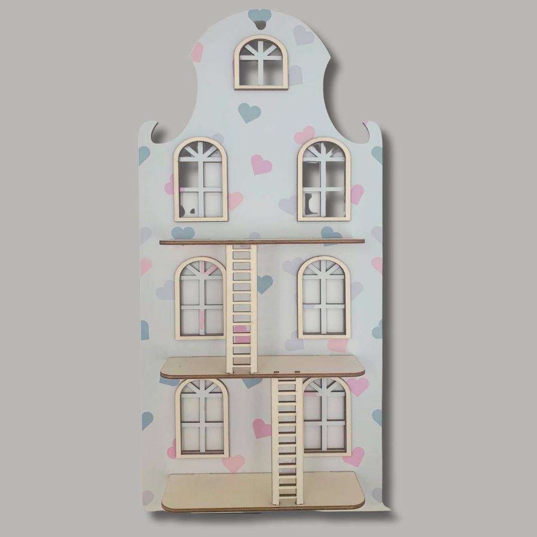 Wandpoppenhuis – Klassiek Grachtenpand (trap met print: Hartjes)