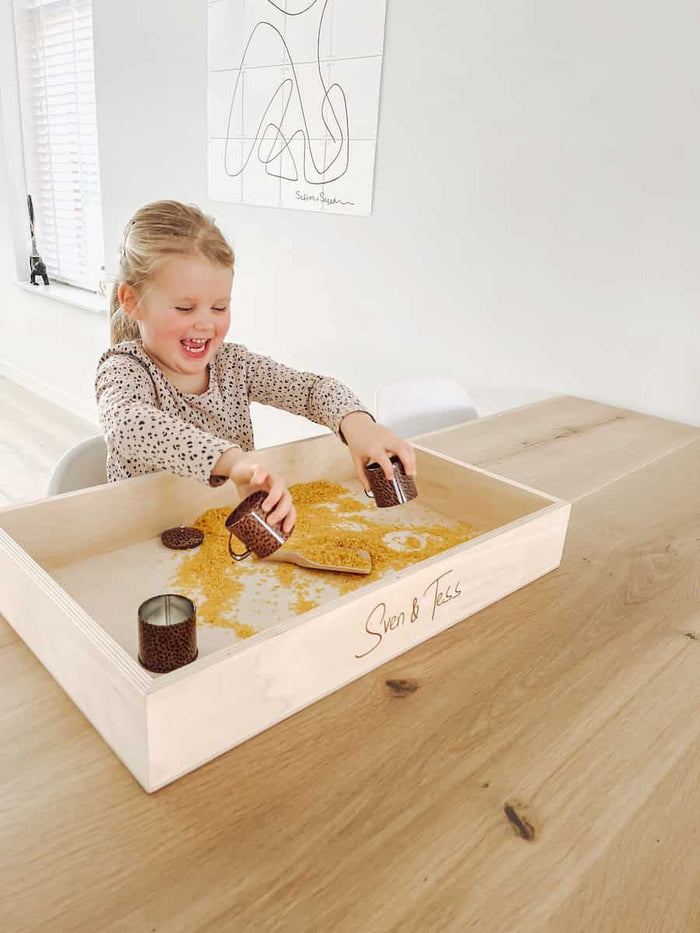 Houten speelbak voor sensorisch spel met zand of speelrijst