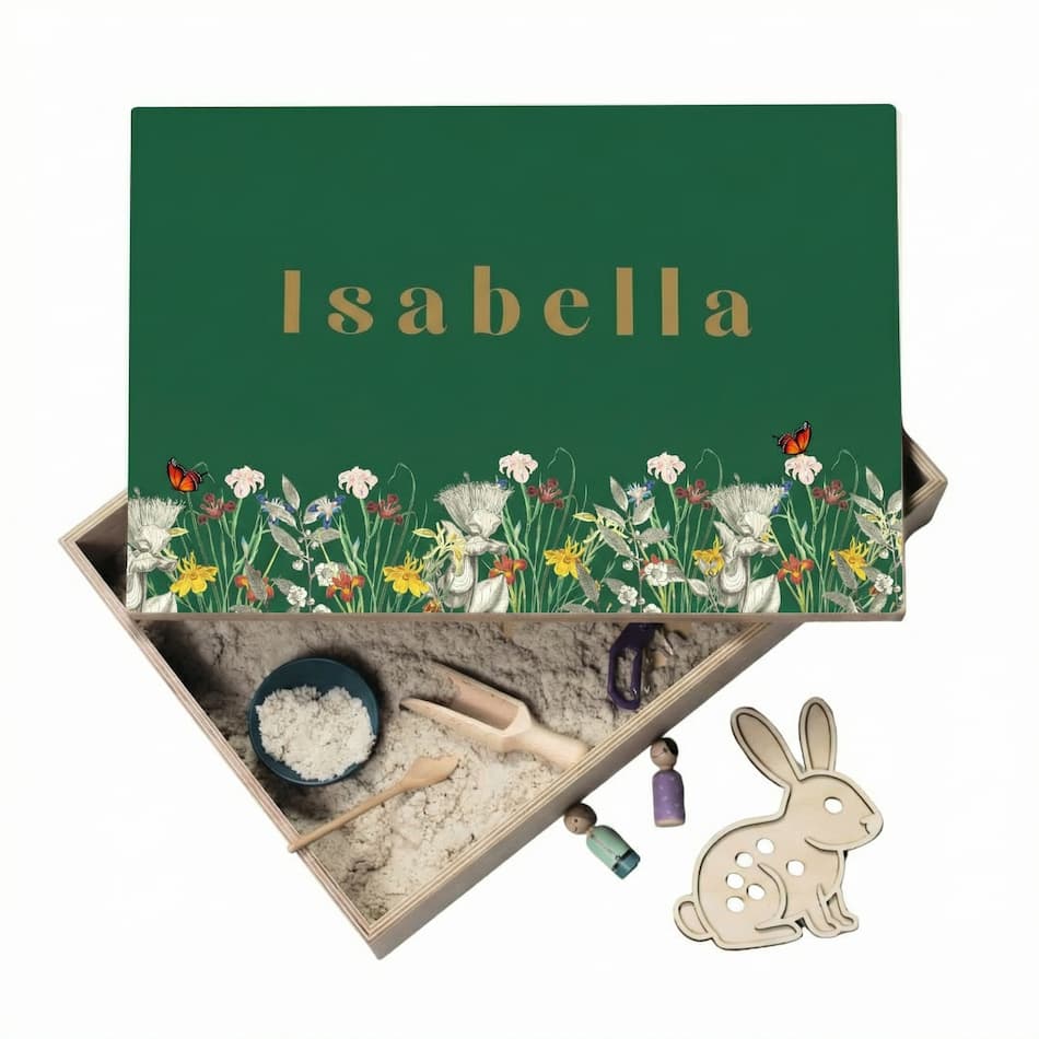 Houten speelbak met deksel Bloemen (Isabella)