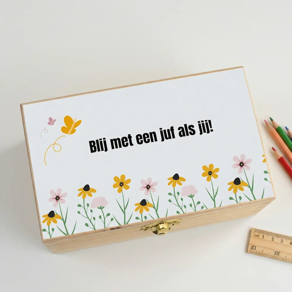 Houten theedoosje met naam – blij met juf