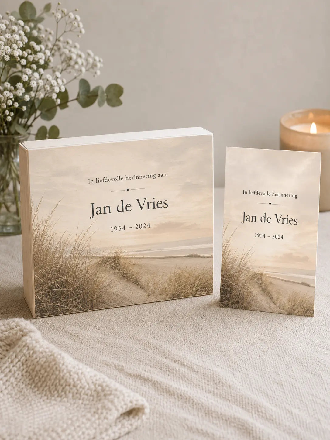 Herinneringsbox met rouwkaart of eigen afbeelding op deksel