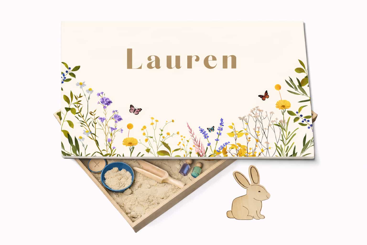 Houten speelbak met deksel Bloemen (Lauren)