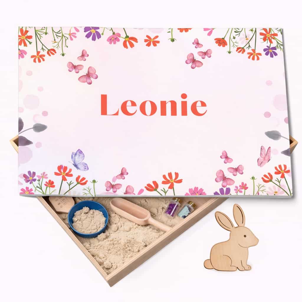 Houten speelbak met deksel Bloemen (Leonie)