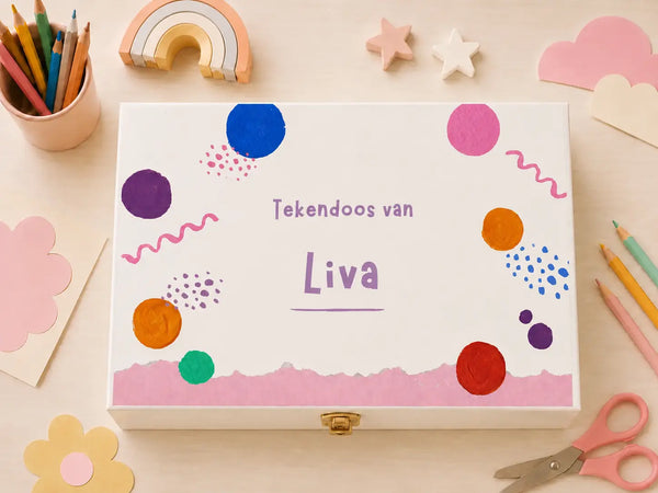 Houten tekendoos XL met naam – Liva ontwerp