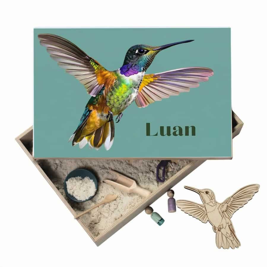 Houten speelbak met deksel vogel (Luan)