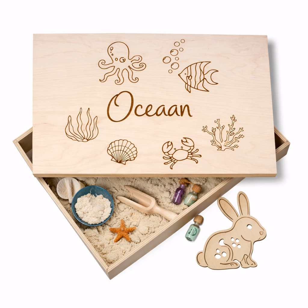 Houten speelbak met deksel Oceaan (verschillende speelbak ontwerpen)
