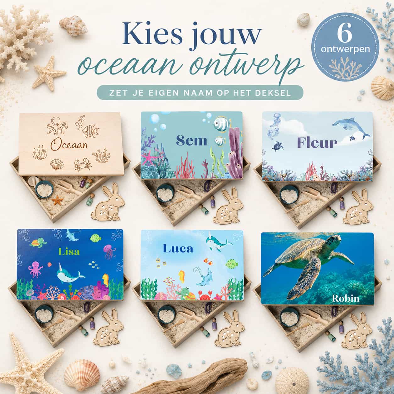 Houten speelbak met deksel Oceaan (verschillende speelbak ontwerpen)