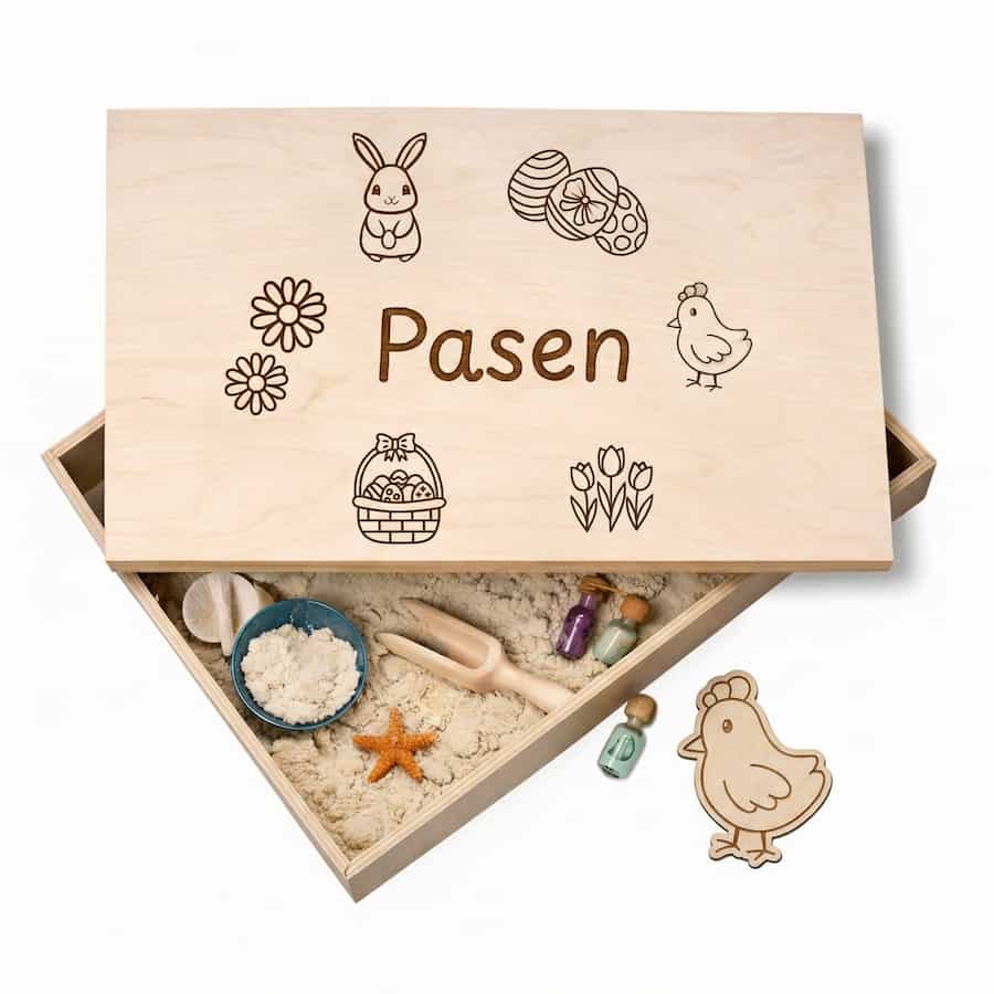 Houten speelbak met deksel Pasen