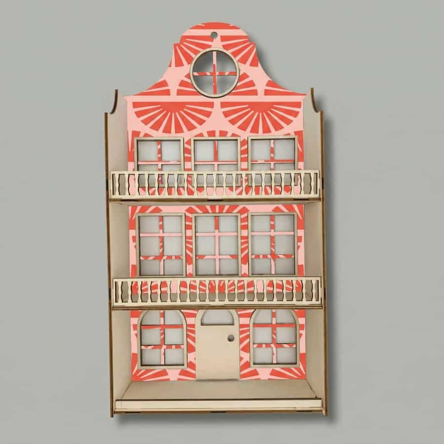 Wandpoppenhuis met Balkonnetjes – rood