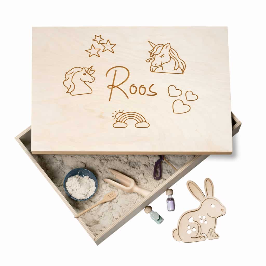 Houten Speelbak met Unicorn-thema – Kies naturel of full colour