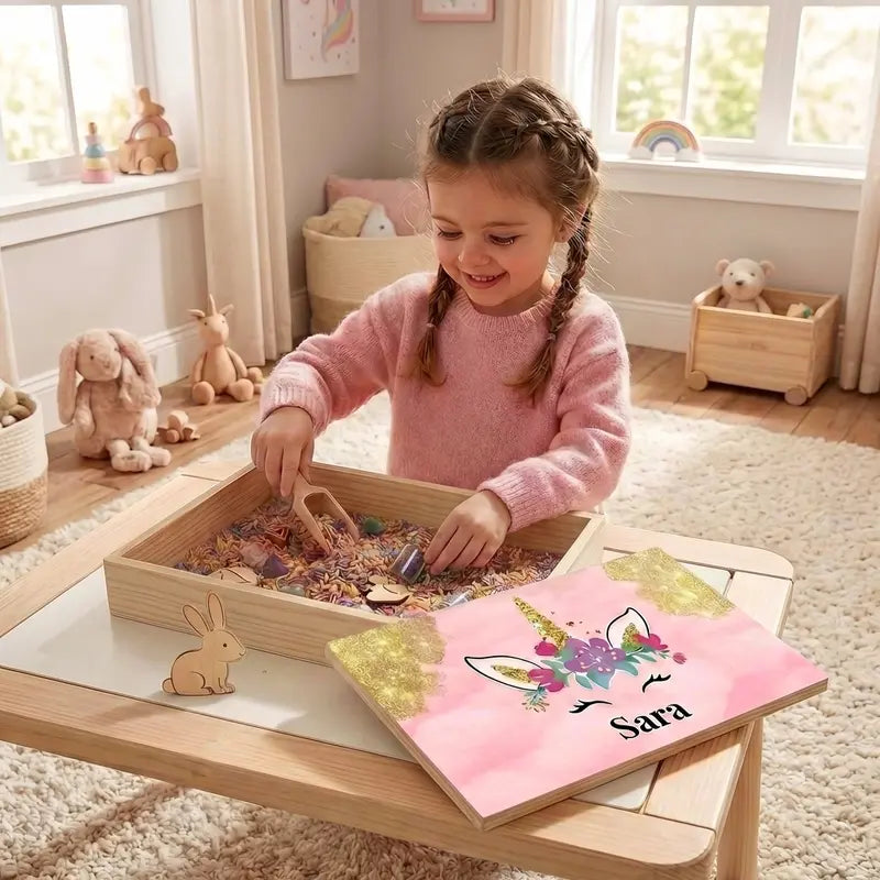 Houten speelbak met deksel Unicorn (Sara)