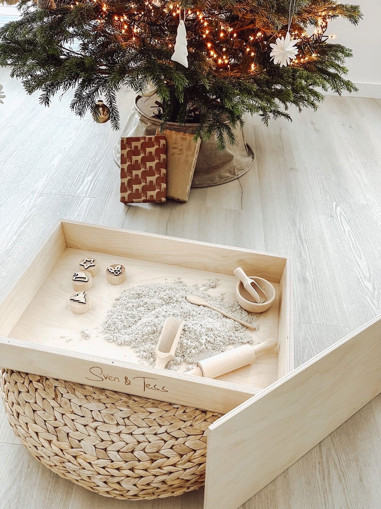 Set houtenspeelbak + deksel + zand + kerststempels - yourlittlefamily-nl - 