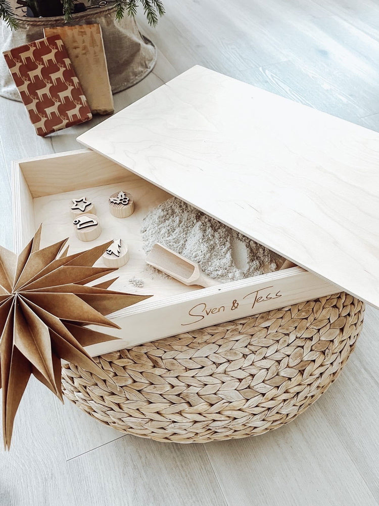 Set houtenspeelbak + deksel + zand + kerststempels - yourlittlefamily-nl - 