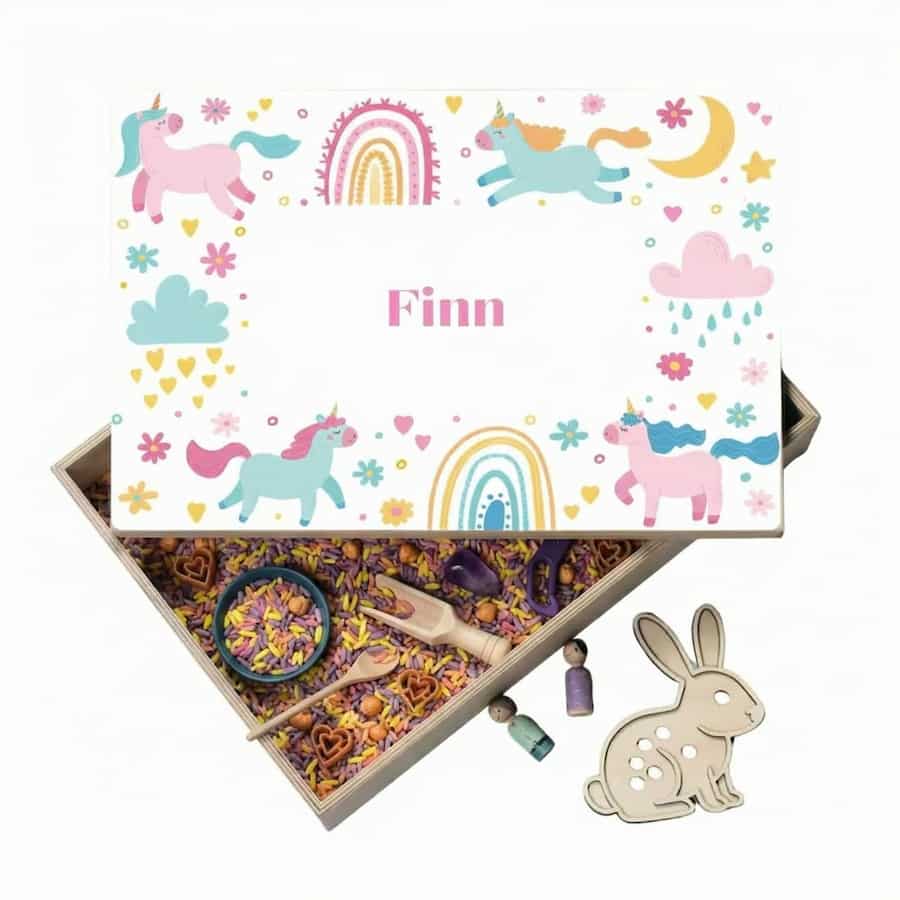 Houten speelbak met deksel Unicorn (Finn)