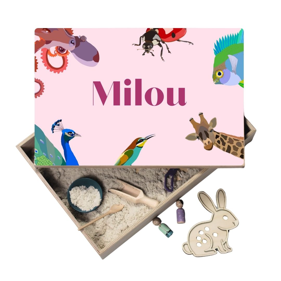 Houten speelbak met deksel dieren (Milou)