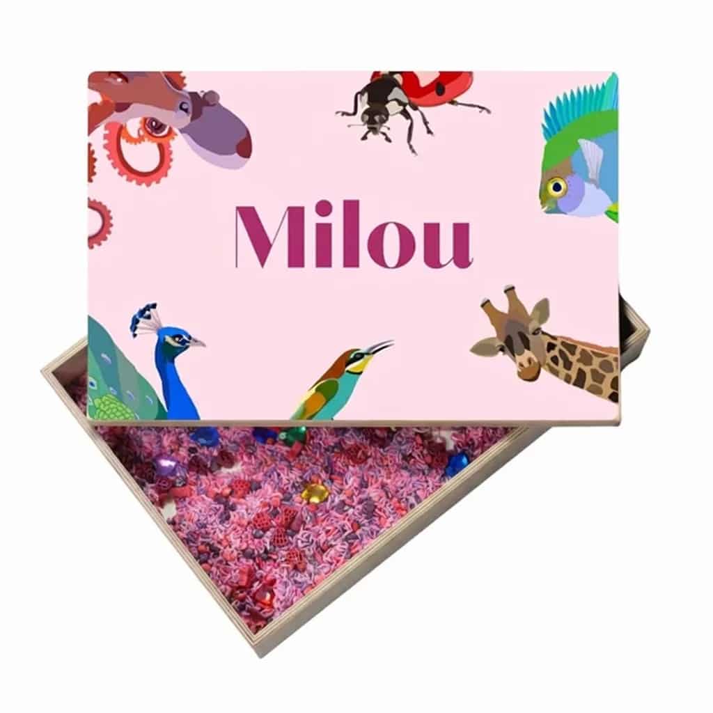 Houten speelbak met deksel dieren (Milou)