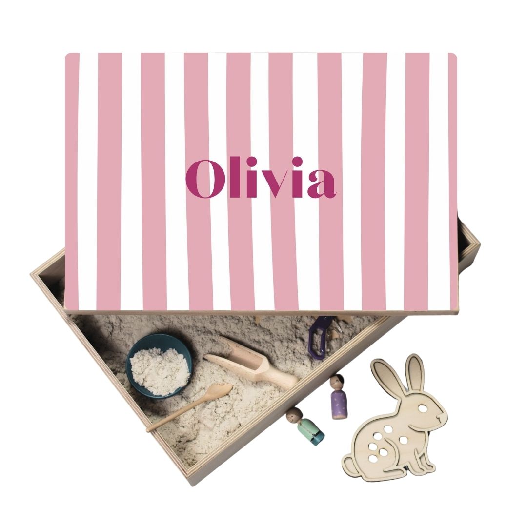 Houten speelbak met deksel strepen (Olivia)
