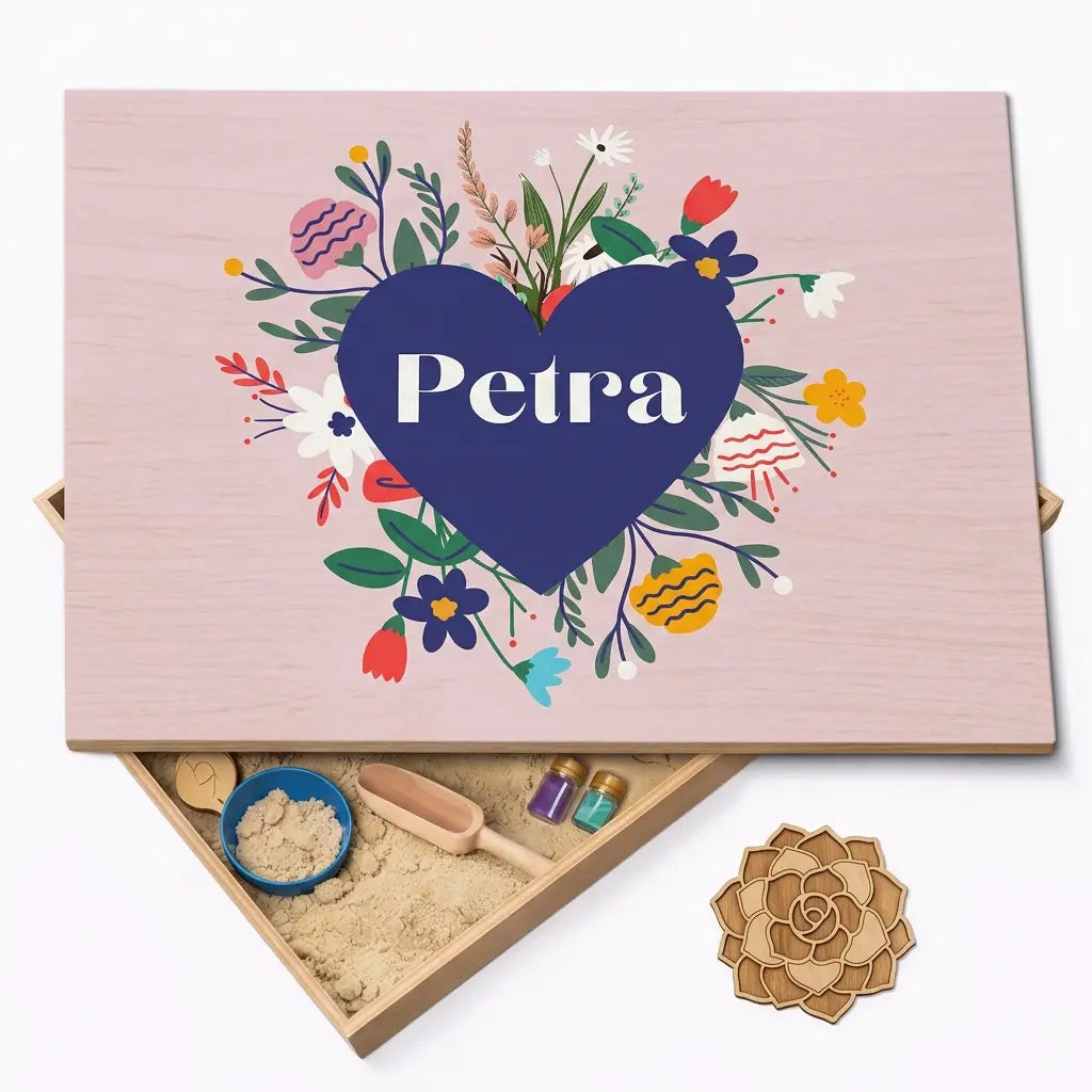 Houten speelbak met deksel Bloemen (Petra)