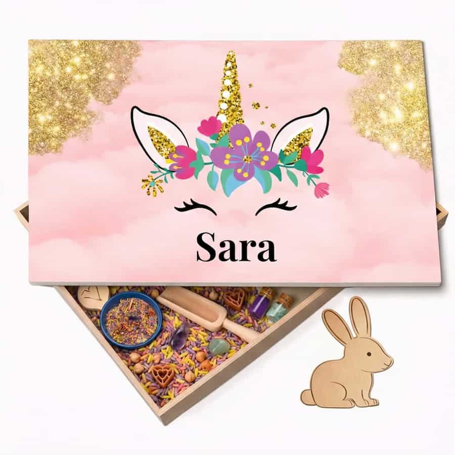Houten speelbak met deksel Unicorn (Sara)
