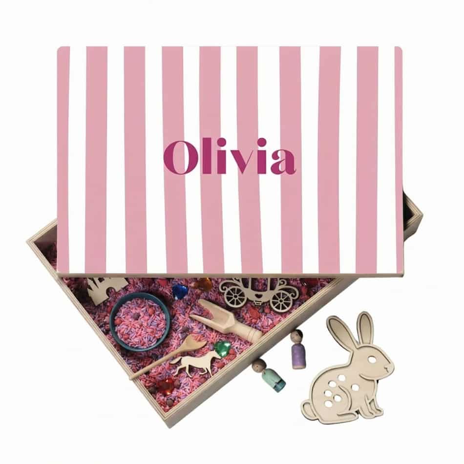 Houten speelbak met deksel strepen (Olivia)