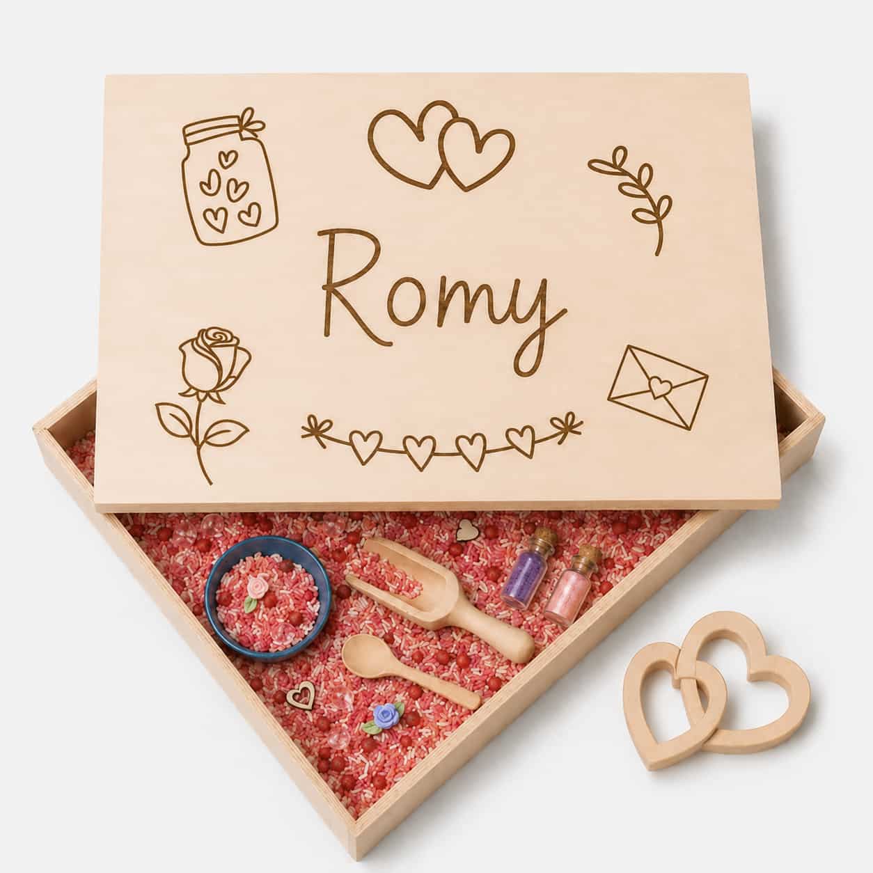 Gepersonaliseerde speelbak met naam – Happy Hearts