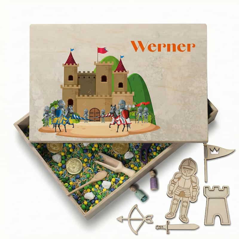 Houten speelbak met deksel ridders (Werner)