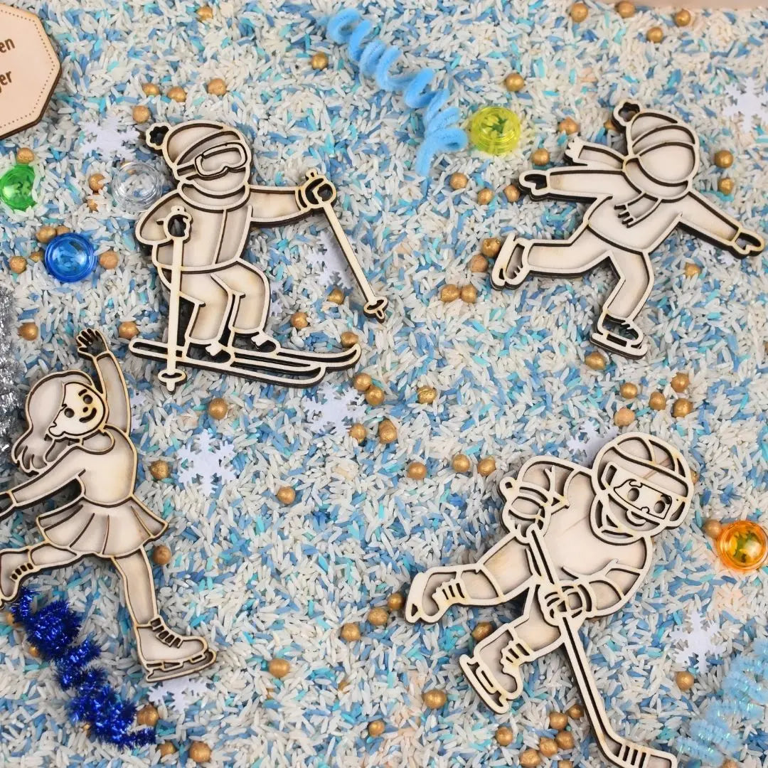 Houten Speelfiguren Olympische winter Spelen